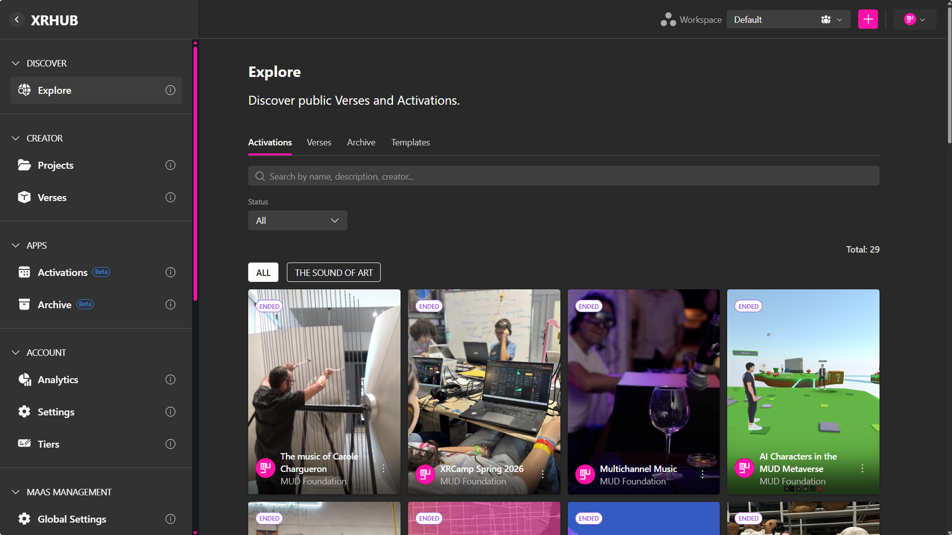 Screenshoot of Explore Landing