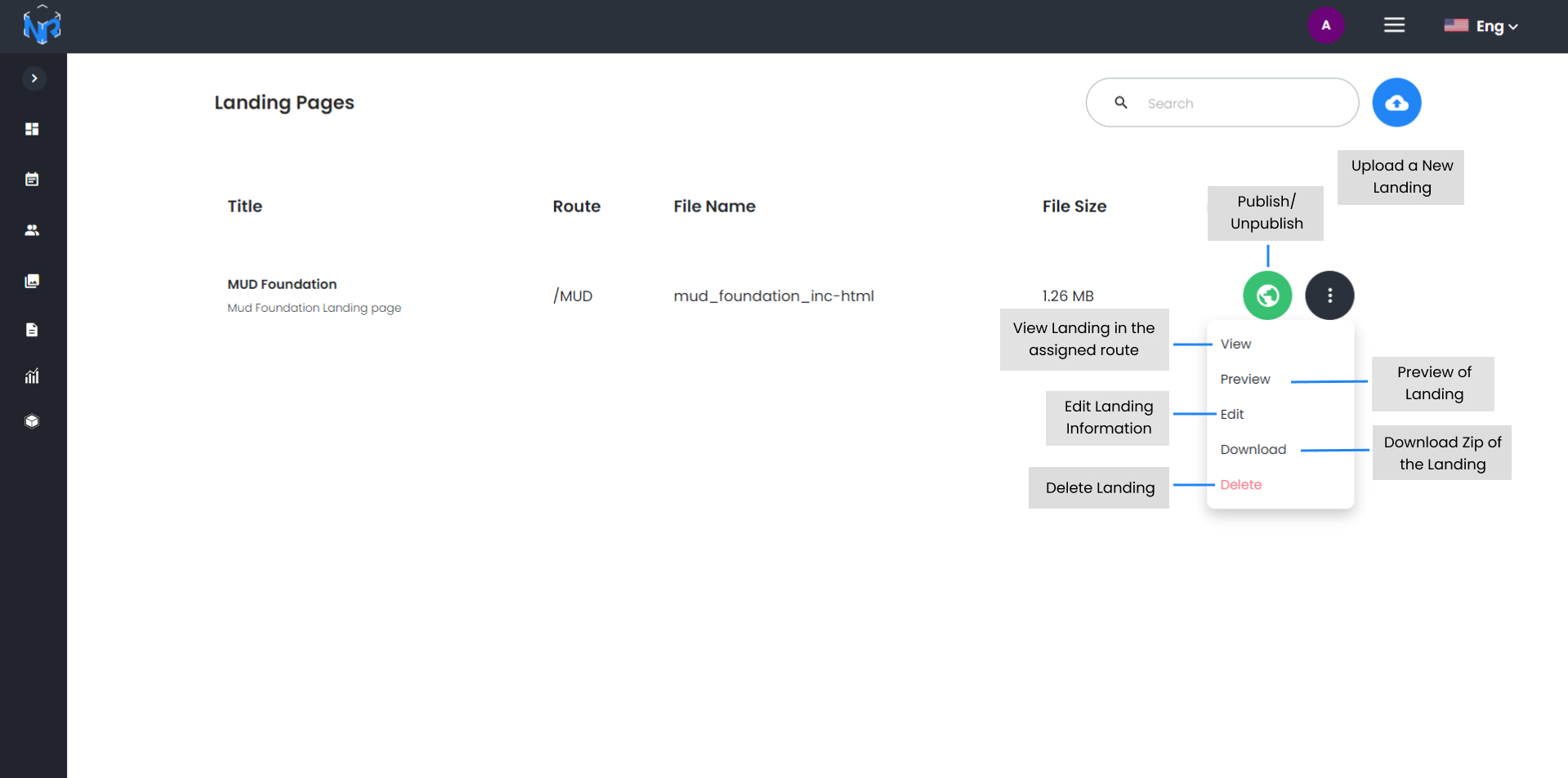 Screenshot Landing Management