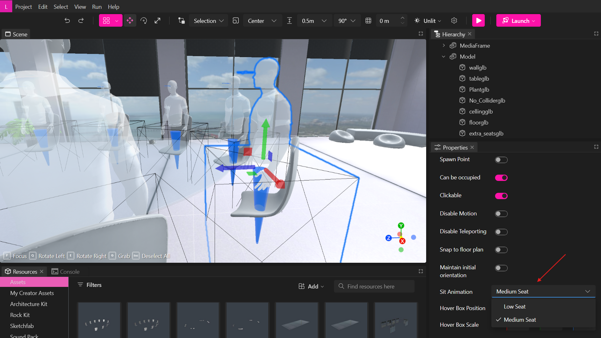 Sit animation dropdown