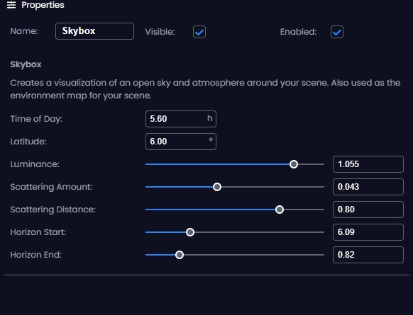 Screenshot of the skybox property panel