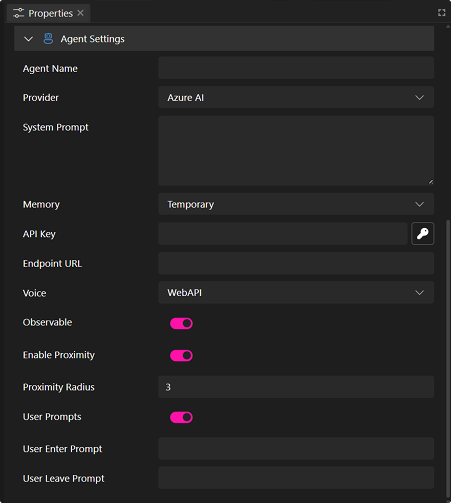 AI Agent Properties Panel