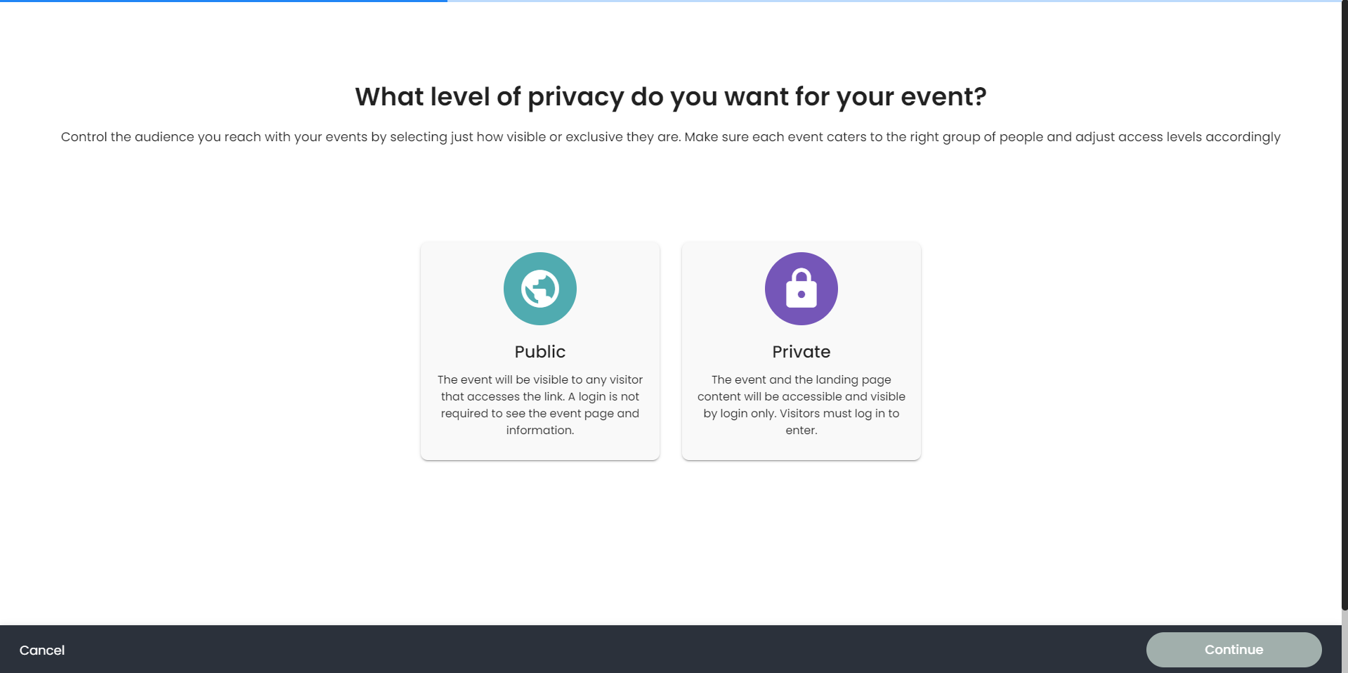 Screenshot Event Privacy page