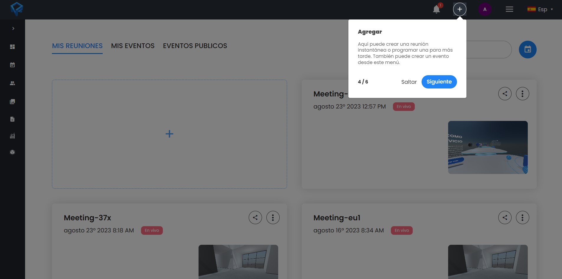 Imagen de agregar reuniones o eventos en Next Reality Digital