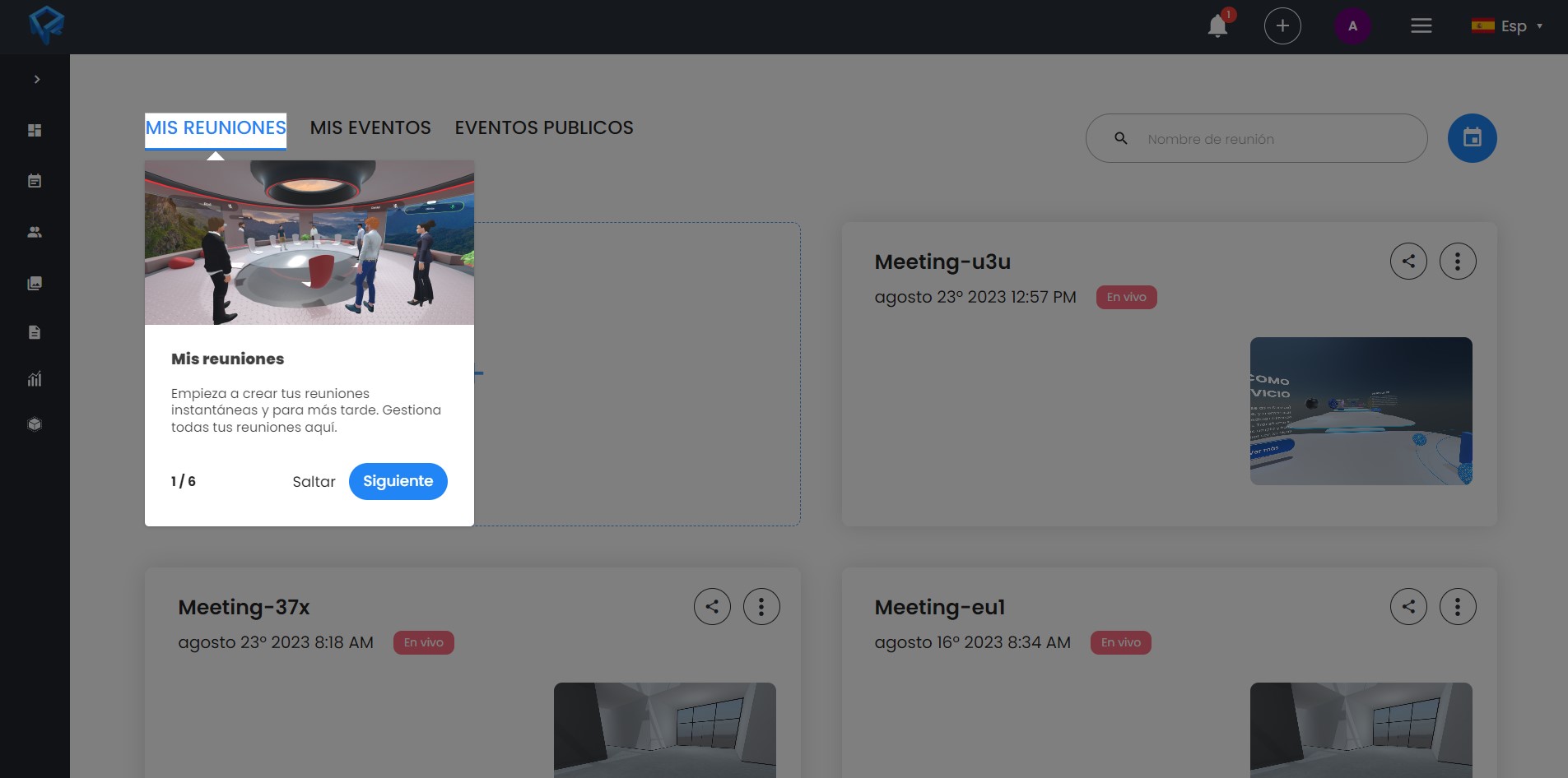 Imagen de la pestaña de reuniones de Next Reality Digital