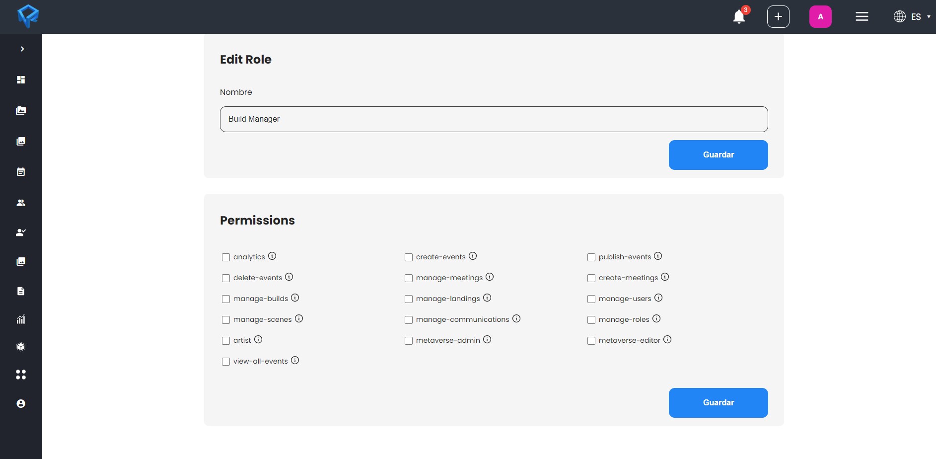 Screenshot Landing Management tab