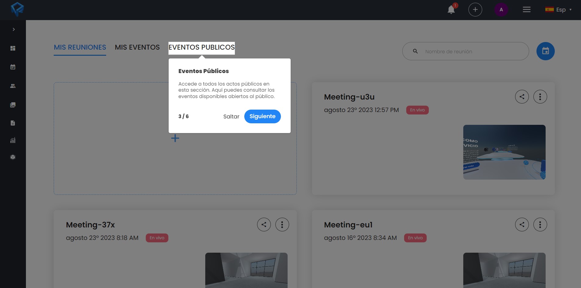 Imagen de la pestaña de eventos públicos de Next Reality Digital