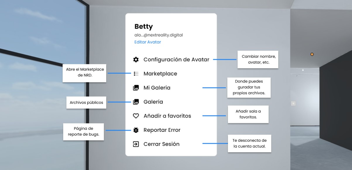 Captura de pantalla del menú desplegable de usuario